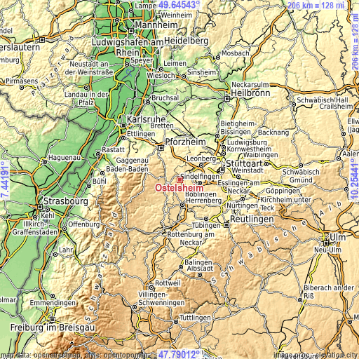 Topographic map of Ostelsheim