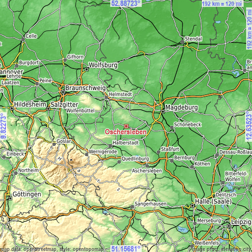 Topographic map of Oschersleben