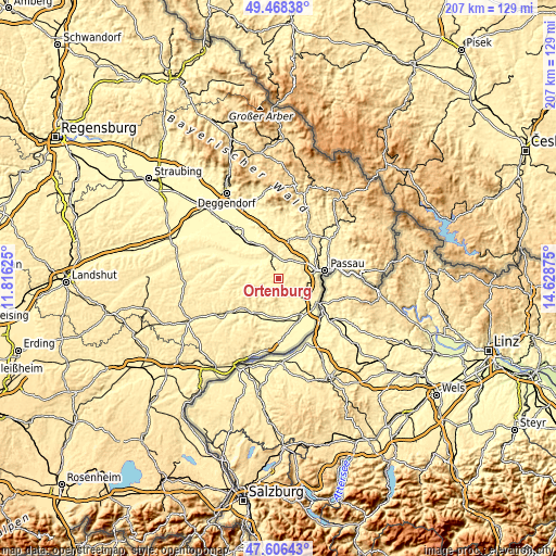 Topographic map of Ortenburg