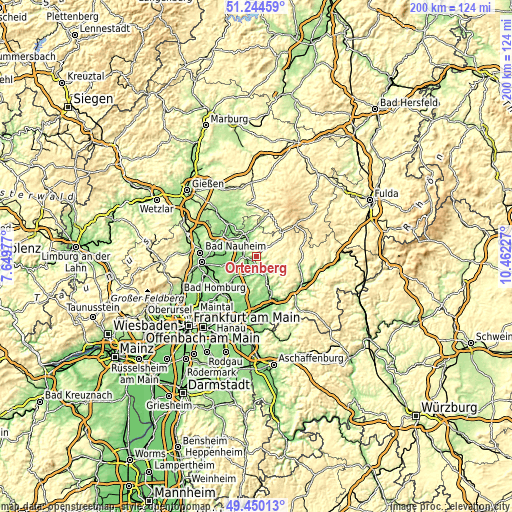 Topographic map of Ortenberg