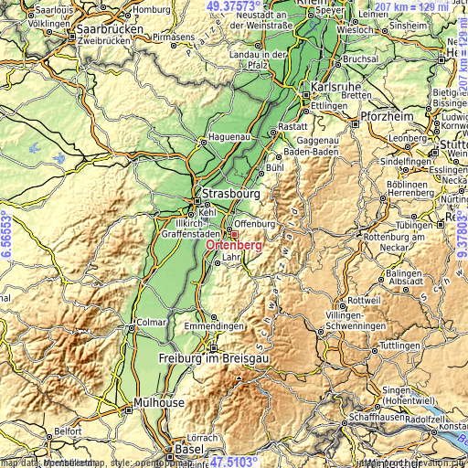 Topographic map of Ortenberg