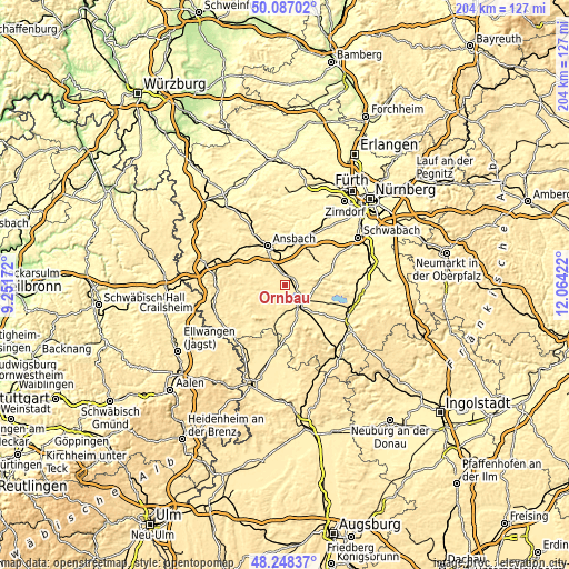 Topographic map of Ornbau