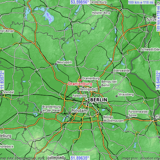 Topographic map of Oranienburg