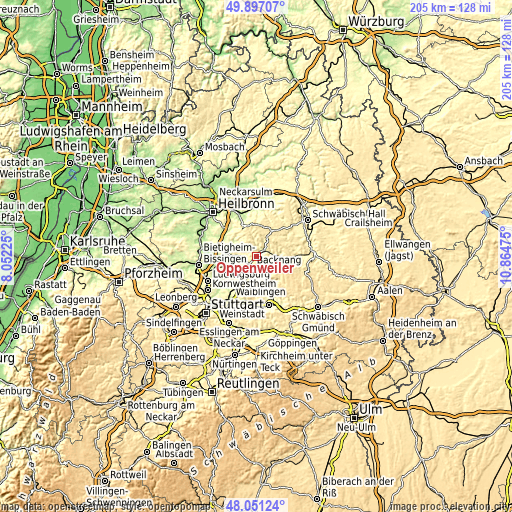 Topographic map of Oppenweiler