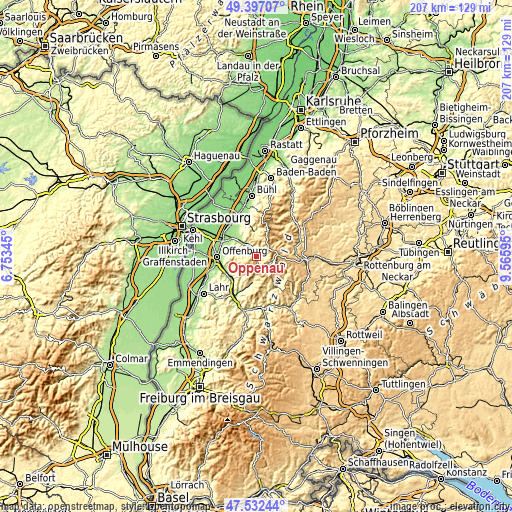 Topographic map of Oppenau