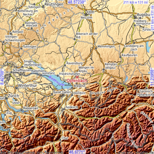 Topographic map of Opfenbach