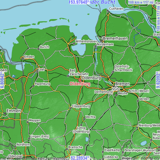 Topographic map of Oldenburg