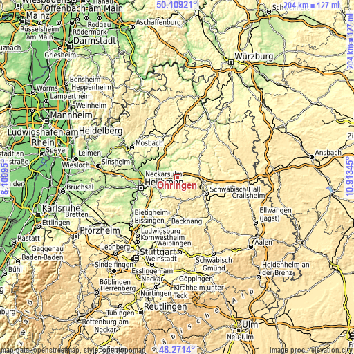 Topographic map of Öhringen