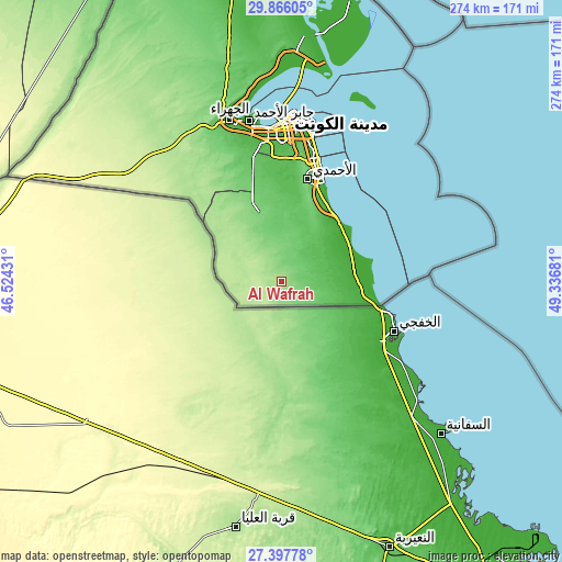 Topographic map of Al Wafrah