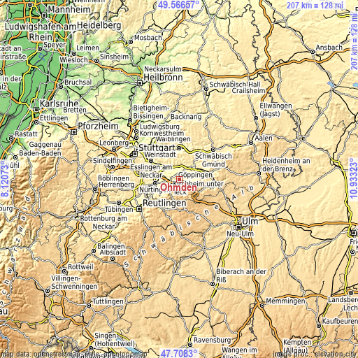 Topographic map of Ohmden