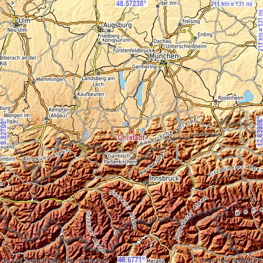 Topographic map of Ohlstadt