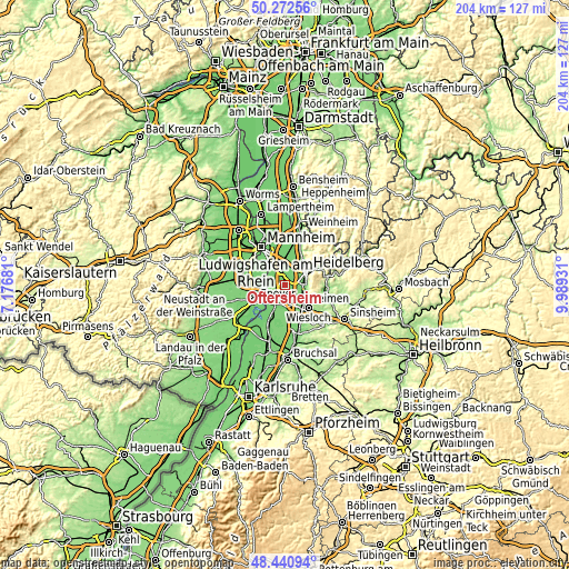 Topographic map of Oftersheim