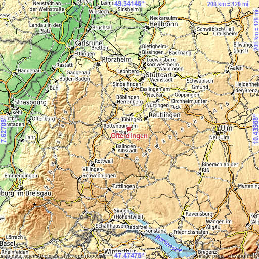 Topographic map of Ofterdingen