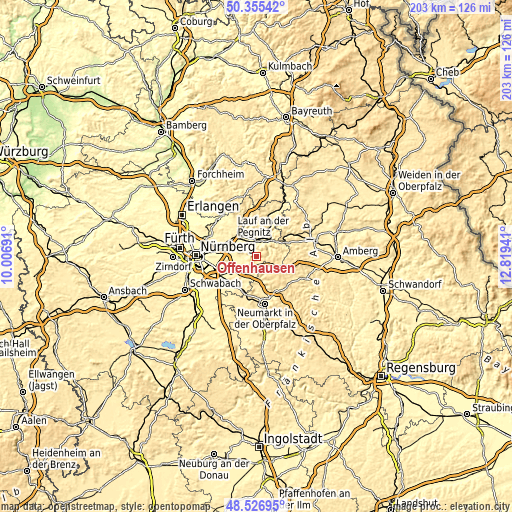 Topographic map of Offenhausen