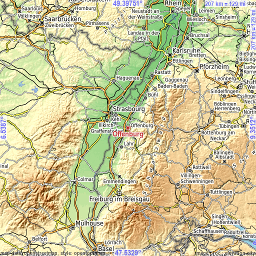 Topographic map of Offenburg