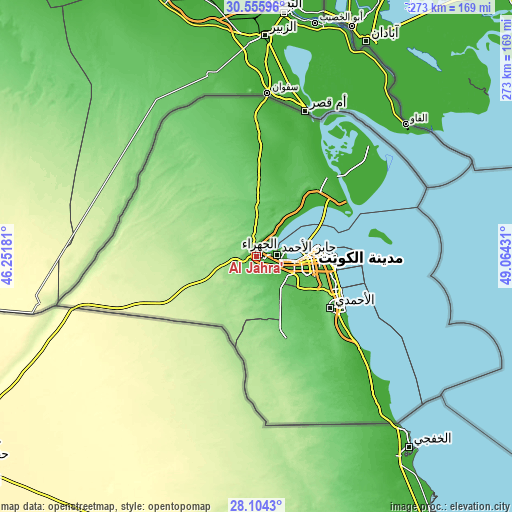 Topographic map of Al Jahrā’