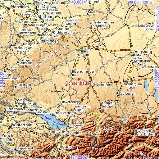 Topographic map of Ochsenhausen