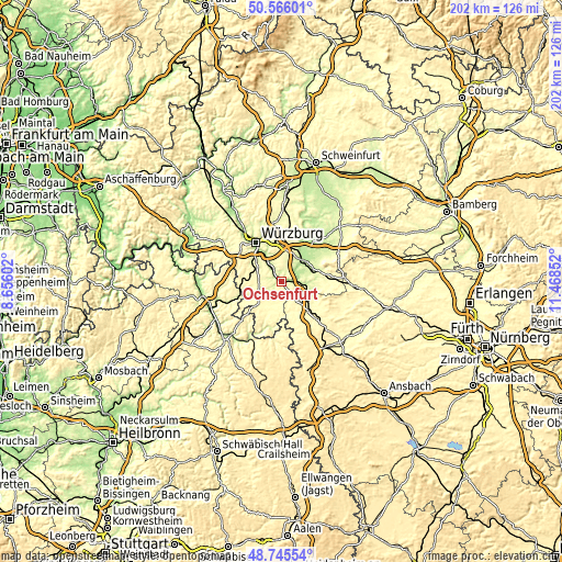 Topographic map of Ochsenfurt