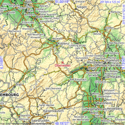 Topographic map of Oberwesel