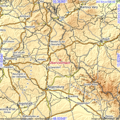 Topographic map of Oberviechtach