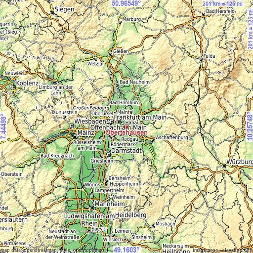 Topographic map of Obertshausen