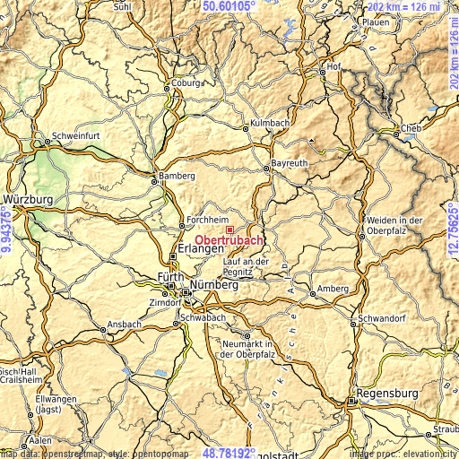 Topographic map of Obertrubach