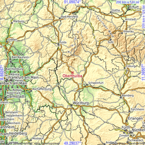 Topographic map of Oberthulba