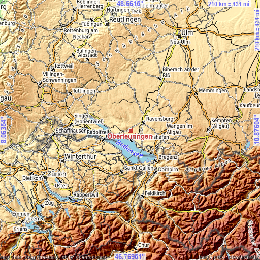 Topographic map of Oberteuringen