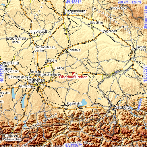 Topographic map of Obertaufkirchen