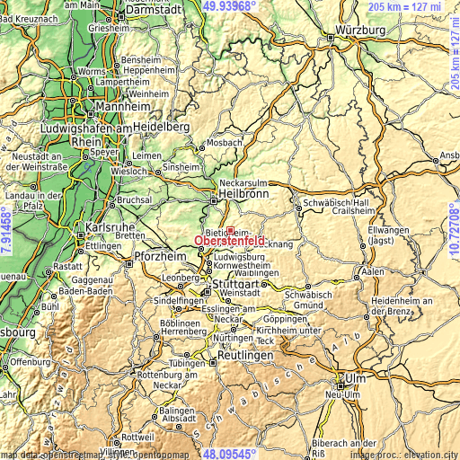 Topographic map of Oberstenfeld