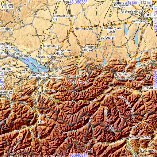 Topographic map of Oberstdorf