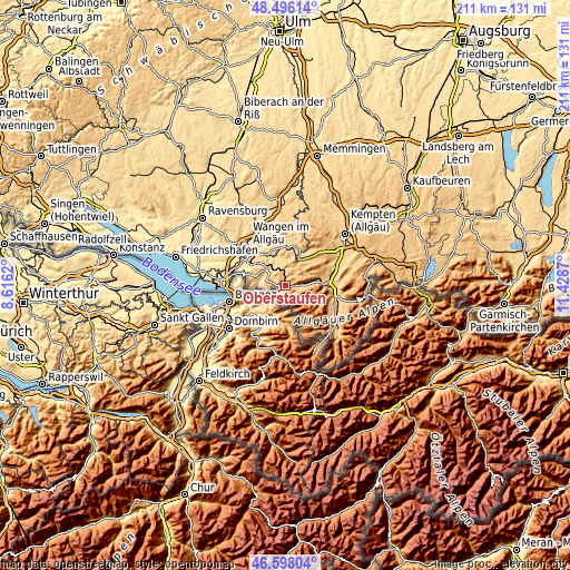 Topographic map of Oberstaufen