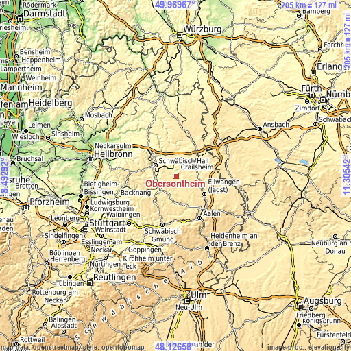 Topographic map of Obersontheim