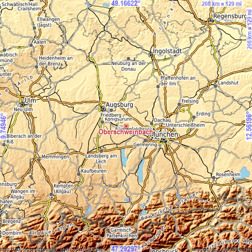 Topographic map of Oberschweinbach