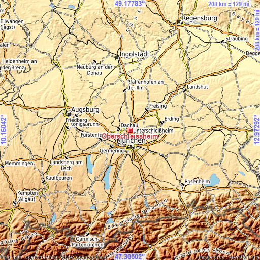Topographic map of Oberschleißheim