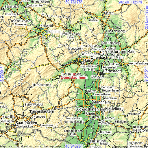 Topographic map of Ober-Saulheim