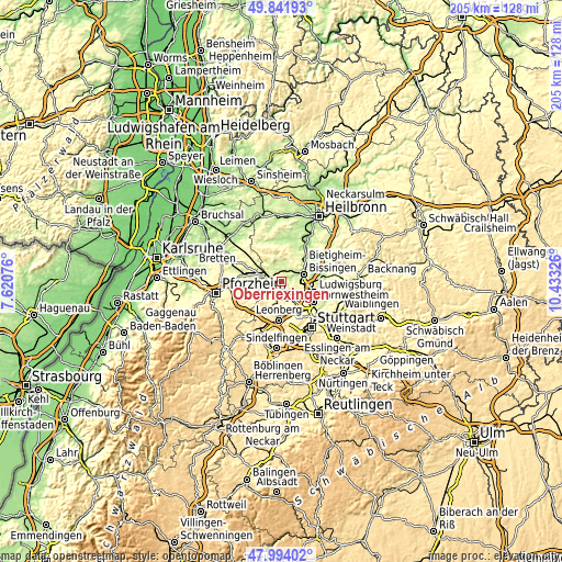 Topographic map of Oberriexingen
