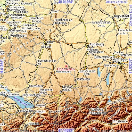 Topographic map of Oberrieden