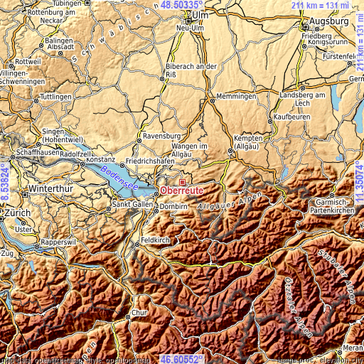 Topographic map of Oberreute