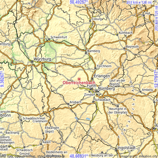 Topographic map of Oberreichenbach
