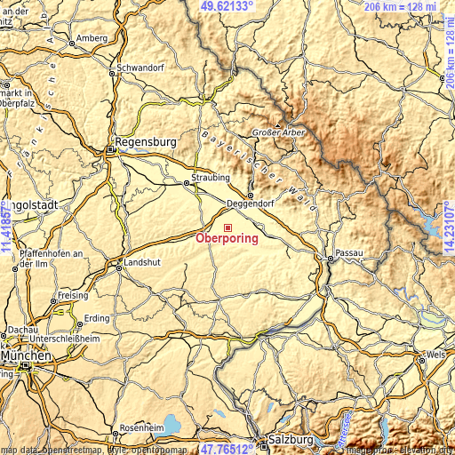 Topographic map of Oberpöring