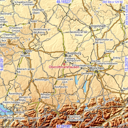 Topographic map of Oberottmarshausen