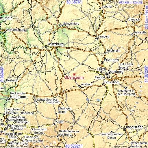 Topographic map of Obernzenn