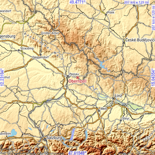 Topographic map of Obernzell