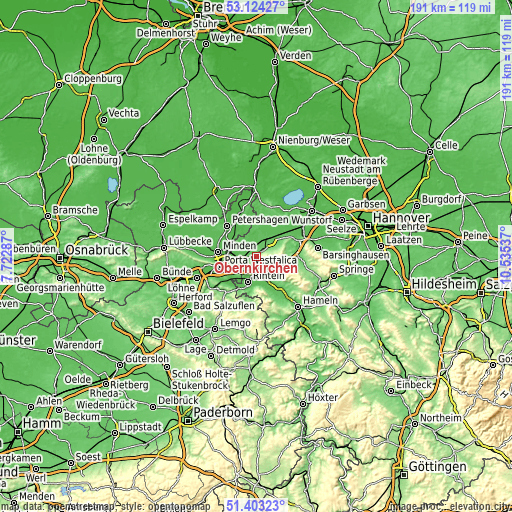 Topographic map of Obernkirchen