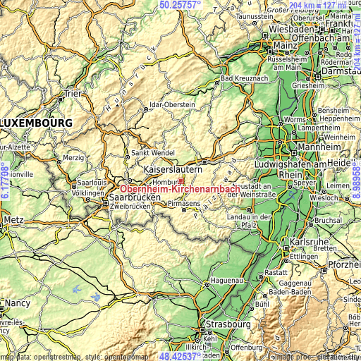 Topographic map of Obernheim-Kirchenarnbach
