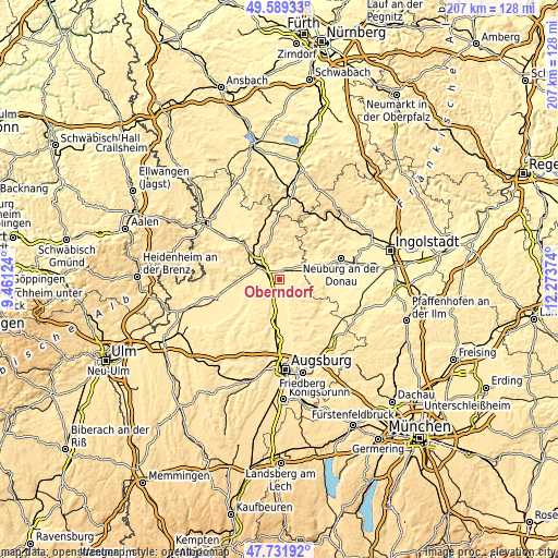 Topographic map of Oberndorf