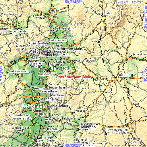 Topographic map of Obernburg am Main