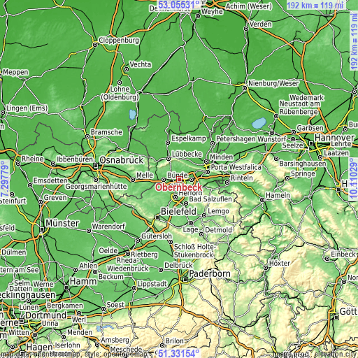 Topographic map of Obernbeck