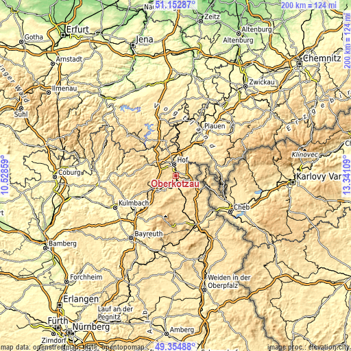 Topographic map of Oberkotzau